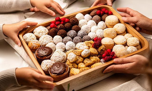 Bandeja surtida de Navidad con dulces artesanales para una reunión familiar en Murcia